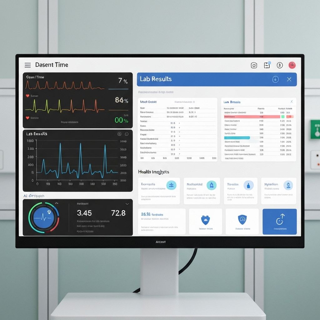 Medical dashboard preview showing patient data and AI health insights